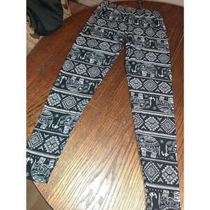 New Plus One Size 12-20 New Mix Black Off White Elephant Tribal Print Legging NW